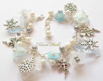 Winter Fairy Charm Bracelet, Flower Fairy Bracelet, Snowflakes Bracelet, Fairy Bracelet, Pagan Bracelet, Winter Flowers, Winter Solstice