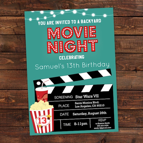 Printable Backyard Movie Night Birthday Invitation Movie