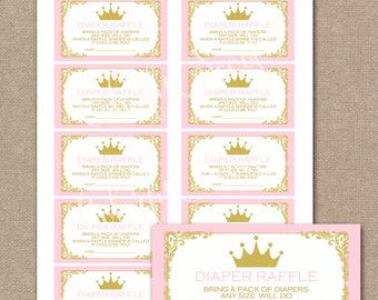 INSTANT DOWNLOAD, Princess, Diaper Raffle Tickets, Baby Shower, Diaper, Princess Baby Shower, Gold, Glitter, Pink, #0018