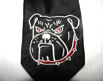 Embroidery BULLDOG TIE Mascot Classy BlackTie with Dog