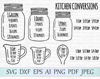 Kitchen conversions svg, Measurement chart svg, Measurement cheat sheet svg, Kitchen svg, Mason jar cricut, Kitchen measurement svg, Cooking