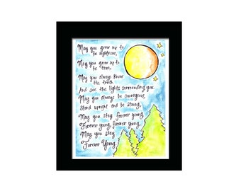 Digital Print - Bob Dylan Forever Young Second Verse - Illustrated Nursery Art Painting - 8 inch x 10 inch - Cool Colors - Instant Download