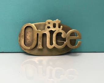 Vintage Brass At Once Paperweight and Memo Holder