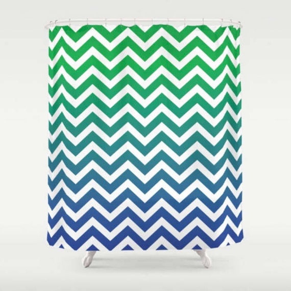 Chevron Shower Curtain Green Blue White