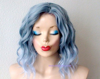 Ombre wig. Lace front wig. Pastel blue wig. Beach wavy wig. Durable heat friendly wig for everyday wear or Cosplay