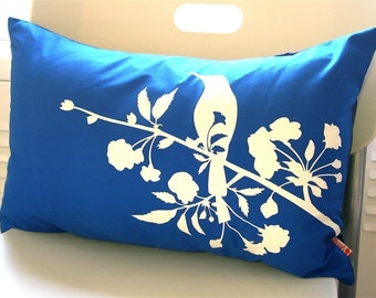 Cobalt Blue Blooming Blossom Rectangle Pillow
