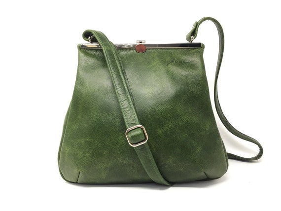 green leather bag