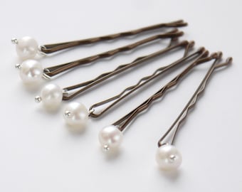 12 freshwater pearl pins ivory round pearl silver hair grips / pins for wedding or prom