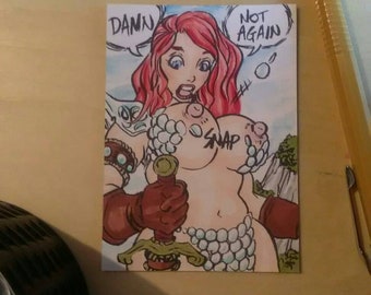 Red Sonja Sketchcard ACEO by boo rudetoons comic artwork sword redhair