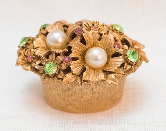 Vintage Florenza Gilded Metal Trinket Pot