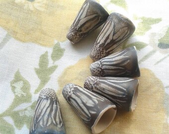 Fading Summer Blue - Wild Daisy Cone Beads - hand painted polymer clay rustic wildflower daisy patterned cone beads (ready to ship)