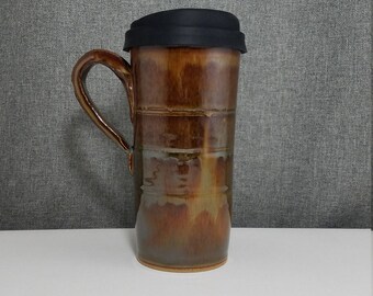 IN STOCK* Pottery Travel mug / Commuter mug with silicone lid - Honey