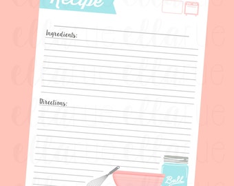 Recipe Card Printable File: Pink and Blue