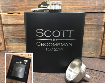 Flasks for Men, Monogrammed Black Flask, Personalized Black Flask, Custom Flask, 11 Groomsmen Flasks, Personalized Gifts, Groomsmen Flask