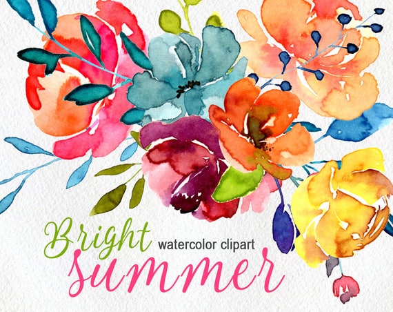 Watercolor flowers clip art hand painted floral png / bright