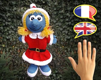 KNITTING tutorial/pattern: Christmas smurfette puppet - puppet Smurfette