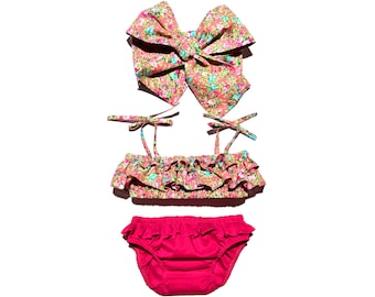 0M-6T Pink floral baby swimsuit Baby swimwear Girls swimwear Striped swimsuit Baby girl swimsuit Baby swim suit Toddler Swimsuit