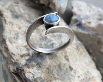 Lightning Ridge Solid Natural Black Opal Sterling Silver Ring.