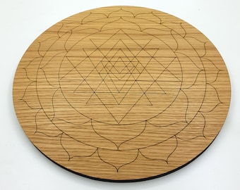 Sri Yantra Oak Crystal Energising Board - Charging, Connecting & Cleansing Crystals