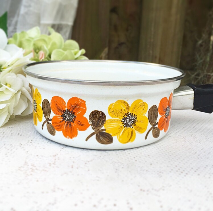 Vintage Floral Enamel Pot Austria Email Kitchen wares sauce