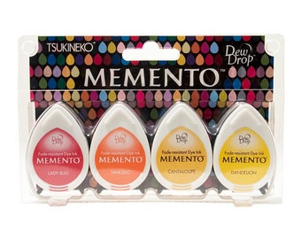 Red Yellow Ink Pads, Set Of 4 Memento Dew Drops, Stamp Inkpad, Fade Resistant Ink, Tsukineko