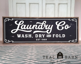 Laundry Co Wash Dry and Fold PERSONALIZED Sign -- Farmhouse Magnolia Fixer Upper Joanna