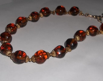 Vintage Amber Glass Bead Necklace