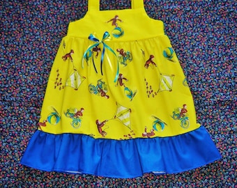 Toddler Girls Curious George Dress 18m, 2T, 3T, 4T, 5, 6, 7 Boutique Girls Monkey top skirt
