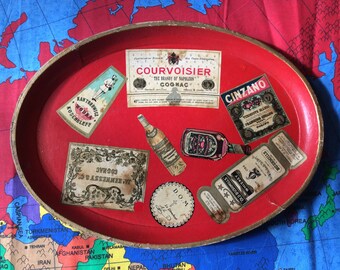 Red Platter with Alcohol Labels