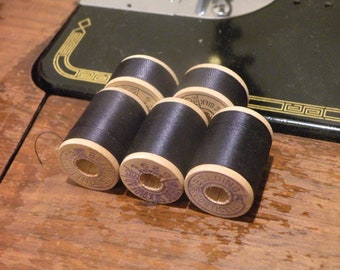 Lot of 5 Pure Silk Belding Corticelli Thread - Dark Navy, 50 yds and 10 yds Button Hole Twist