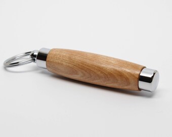Wood Key Chain - Secret Compartment - Birch with Chrome Accents (Gift Ready)
