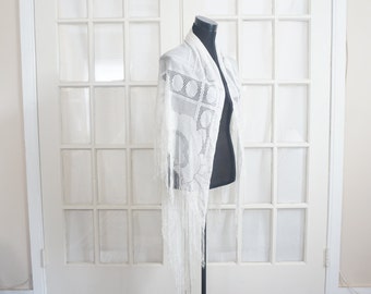Vintage Off-White Long Swan Shawl Wrap