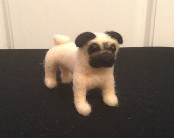 Needle Felt Pug - Fawn Felt Dogs - Pug Figurine - Pug Gift - Pug Art - Felt Animals - Pug Ornament - Pug Plush - Pet Memorial - Pet Portrait