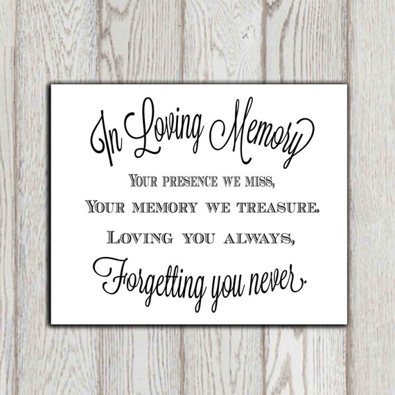 In loving memory of print Memorial table Wedding memorial sign