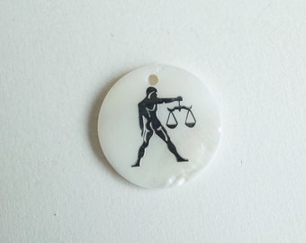 Zodiac scale pendant silver on mother of pearl