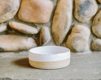 Stoneware Ceramic Dog Bowl // White and Clay // Pottery Dog Bowl
