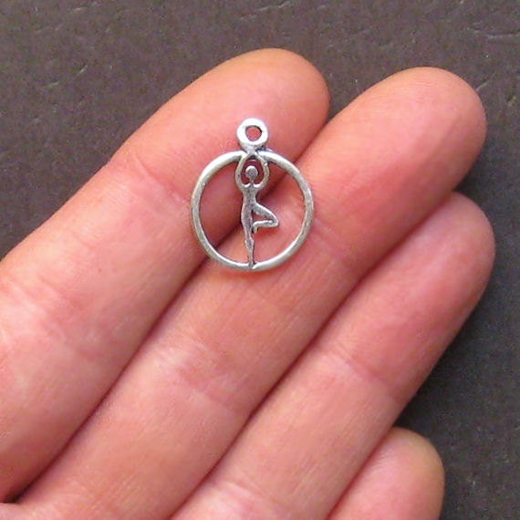 12 Yoga Charms Antique Silver Tone Delicate and Elegant