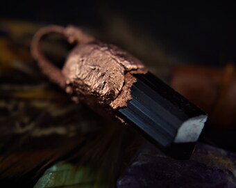 Copper Black Schorl Tourmaline Crystal Pendant