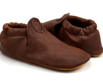 Elk Leather Moccasins - Brown Leather Moccasins - Elk Leather Slippers - Soft Moccasin Slippers - Adult Softstar "Roo Moccasin" Style
