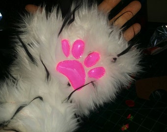 Fur cat paw gloves .. costume rave burning man festival edc