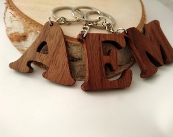 Wooden Letter Keychain, Walnut Wood, Letter Keychain, Environmental Friendly Green materials