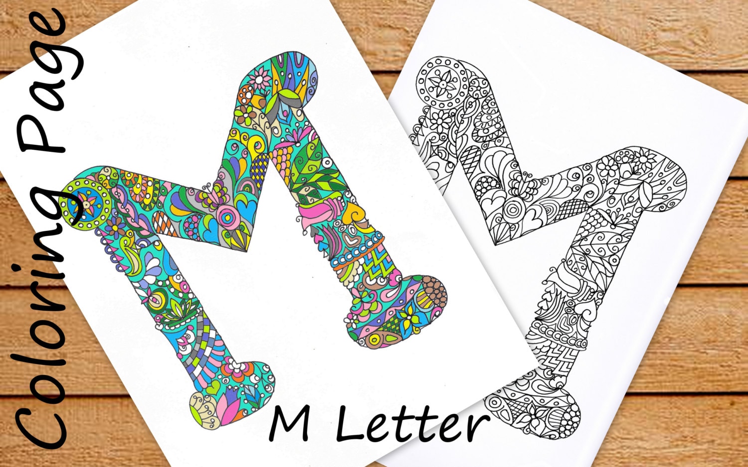 Letter M Colouring Page Zentangle Art Inspired Adults