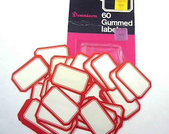 Vintage Set of 55 Dennison Ivory with Red Border Gummed Labels or Seals in Original Package