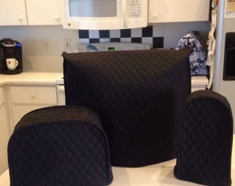 Black Small Appliance Cover Set 3 Covers for Mixer 2 Slice Toaster Can Opener Quilted Fabric Kitchen Covers Ready to Ship