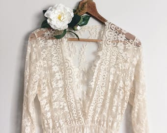 CAMILLE •new color• lace maternity gown long sleeve floor length IVORY eyelash