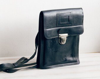 Vintage Rare Military Army Denim Black Imitation Leather Multitask Commander Bag Soviet USSR Cold War military bag messenger ohtteam iPad