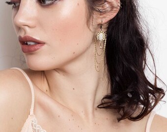 White Pearl Chandelier Earrings - 1920s - Vintage Inspired - Art Deco Earrings - Bridal - Flapper - Gatsby Earrings (SD531)