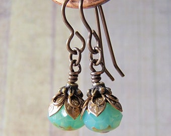 Aqua Opal Earrings Vintaj Brass Ear Wire