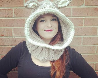 Crochet Fawn Hoodie with Cowl