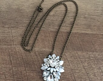 The Alair Long Statement Necklace, Rhinestone Pendant Necklace, Long Necklace with Pendant, Long Jewelry, Gift for Her, Long Gold Necklace